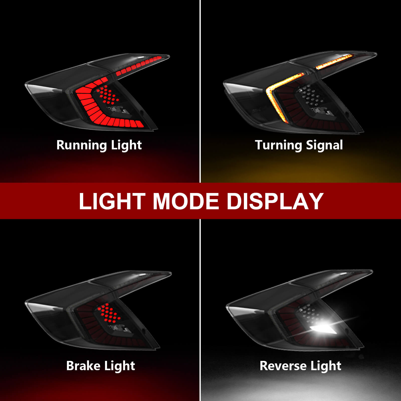 OKSIWA Sequential LED Tail Lights Compatible with Honda Civic 10th Gen Sedan 2016-2021, Not for Hatchbacks, Starting Animated Tail Light Assembly, Parking Light, Brake Turn Signal Lights, Reverse Lights