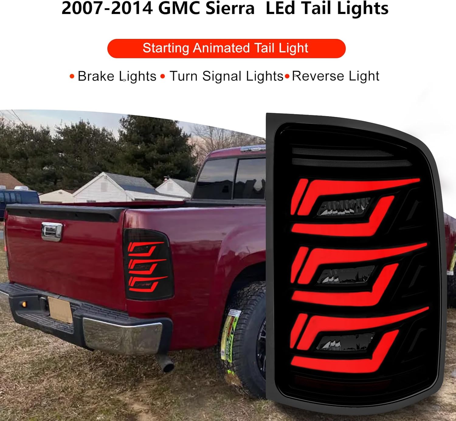 OKSIWA Sequential Full Led tail lights for 2007-2013 GMC Sierra 1500 2500HD 3500HD Starting Animated Rear Light Assembly, Dynamic Turn Signal,Brake Light,Reverse Light Smoked