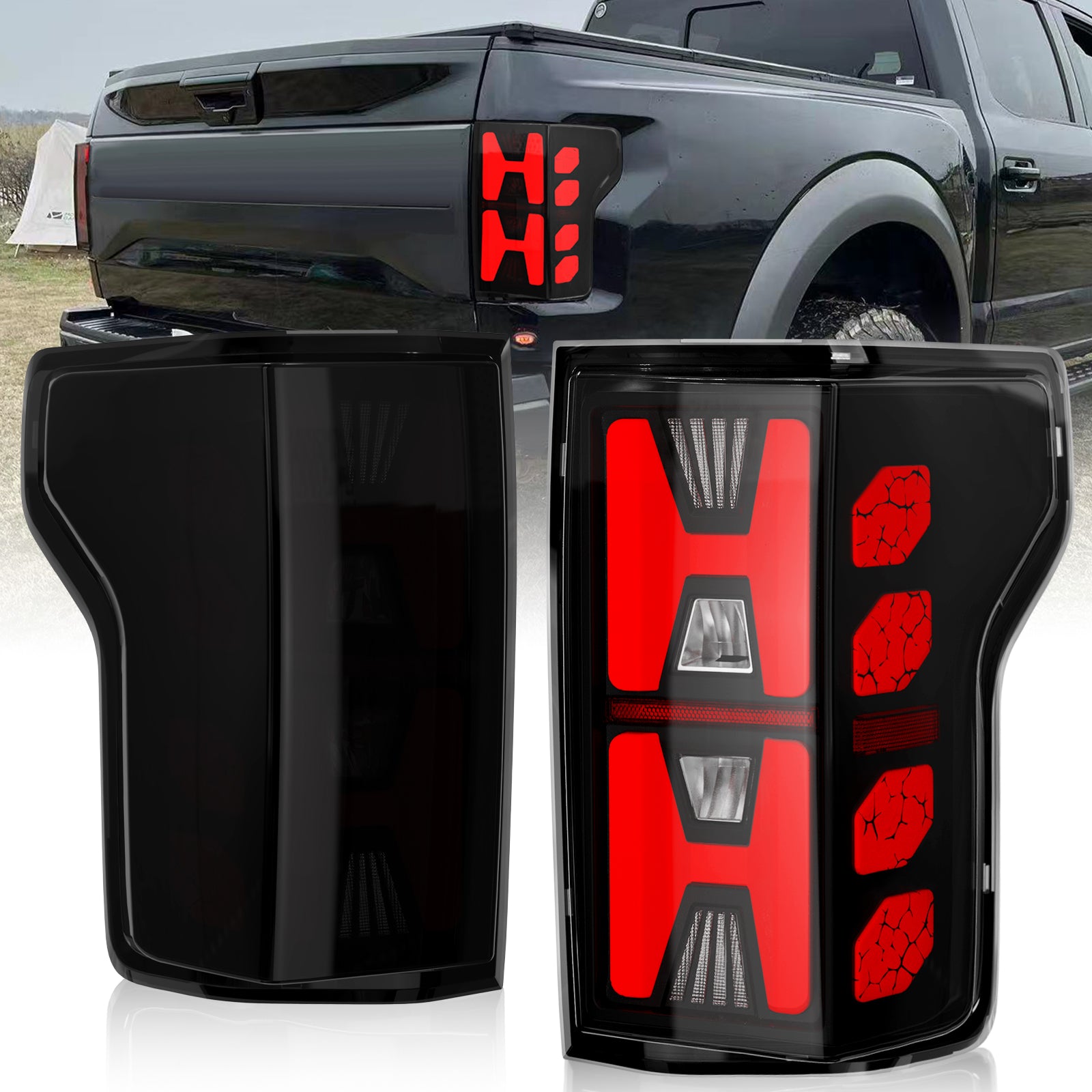 OKSIWA Sequential Full Led tail lights for 2015-2020 Ford F150 Starting Animated Rear Light Assembly, Dynamic Turn Signal,Brake Light,Reverse Light Smoked