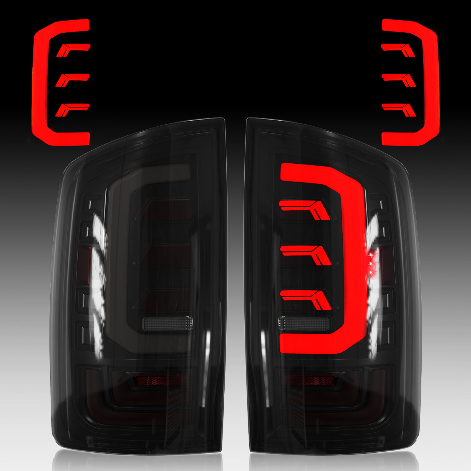 OKSIWA Sequential Full Led tail lights for 2003-2006 Dodge RAM 1500 2500 3500 Starting Animated, Dynamic Turn Signal,Brake Light,Reverse Light Smoked Rear Light Assembly