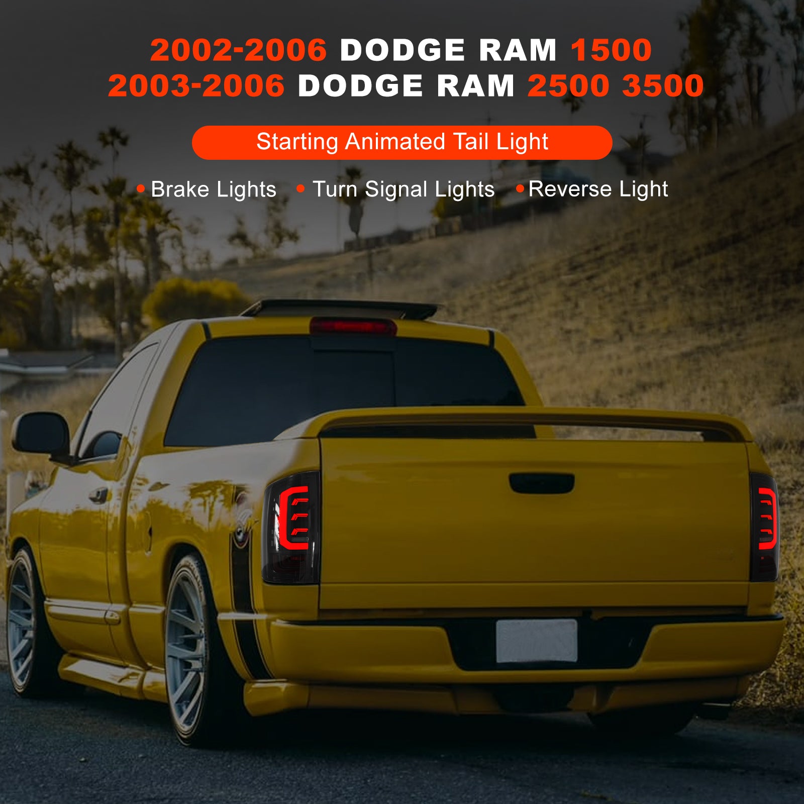 OKSIWA Sequential Full Led tail lights for 2003-2006 Dodge RAM 1500 2500 3500 Starting Animated, Dynamic Turn Signal,Brake Light,Reverse Light Smoked Rear Light Assembly