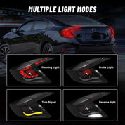 OKSIWA Sequential LED Tail Lights for Honda Civic 10th Gen Sedan 2016-2021 Starting Animated Tail Light Assembly,Parking Light, Brake Turn Signal Lamp, Reverse Light【not for hatchbacks】 Rear lights 1 pair