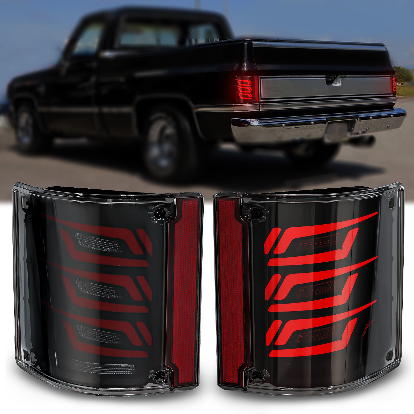 OKSIWA Sequential Full Led tail lights for 1973-1987 Chevy & GMC Starting Animated,Dynamic Turn Signal,Brake Light,Reverse Light Smoked Rear Light Assembly