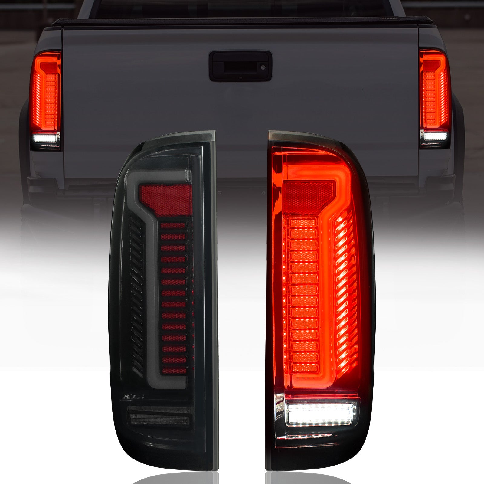 Oksiwa Full LED Tail Lights for Chevrolet Colorado 2015-2022 Rear Light Assembly, Running Lights,Turn Signals, Brake Lights, Reverse Lights, Driver & Passenger Side - Smoked