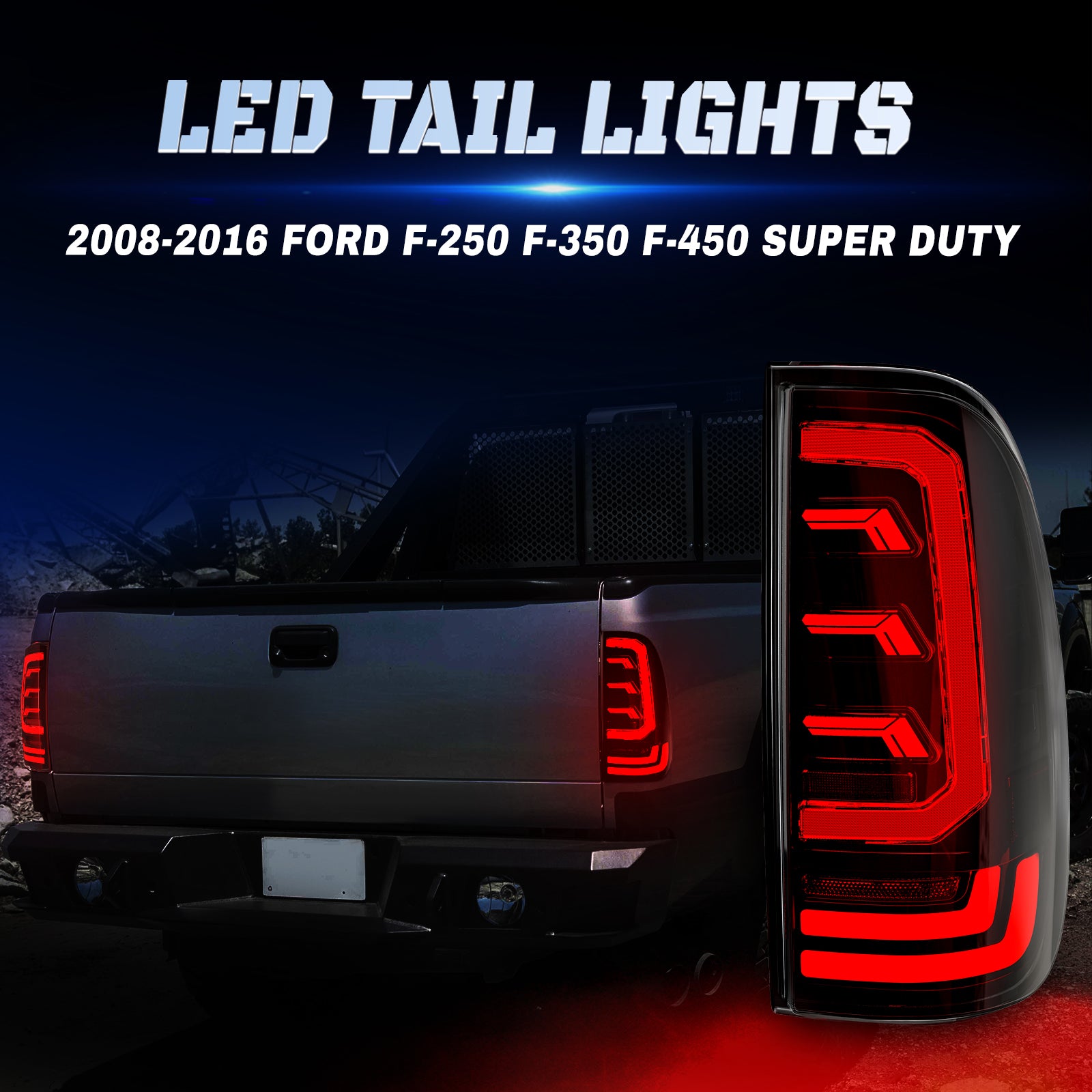 OKSIWA Sequential Full Led Tail Lights for Ford F250 F350 F450 2008-2016 Starting Animated, Dynamic Turn Signal,Brake Light,Reverse Light Smoked Rear Light Assembly