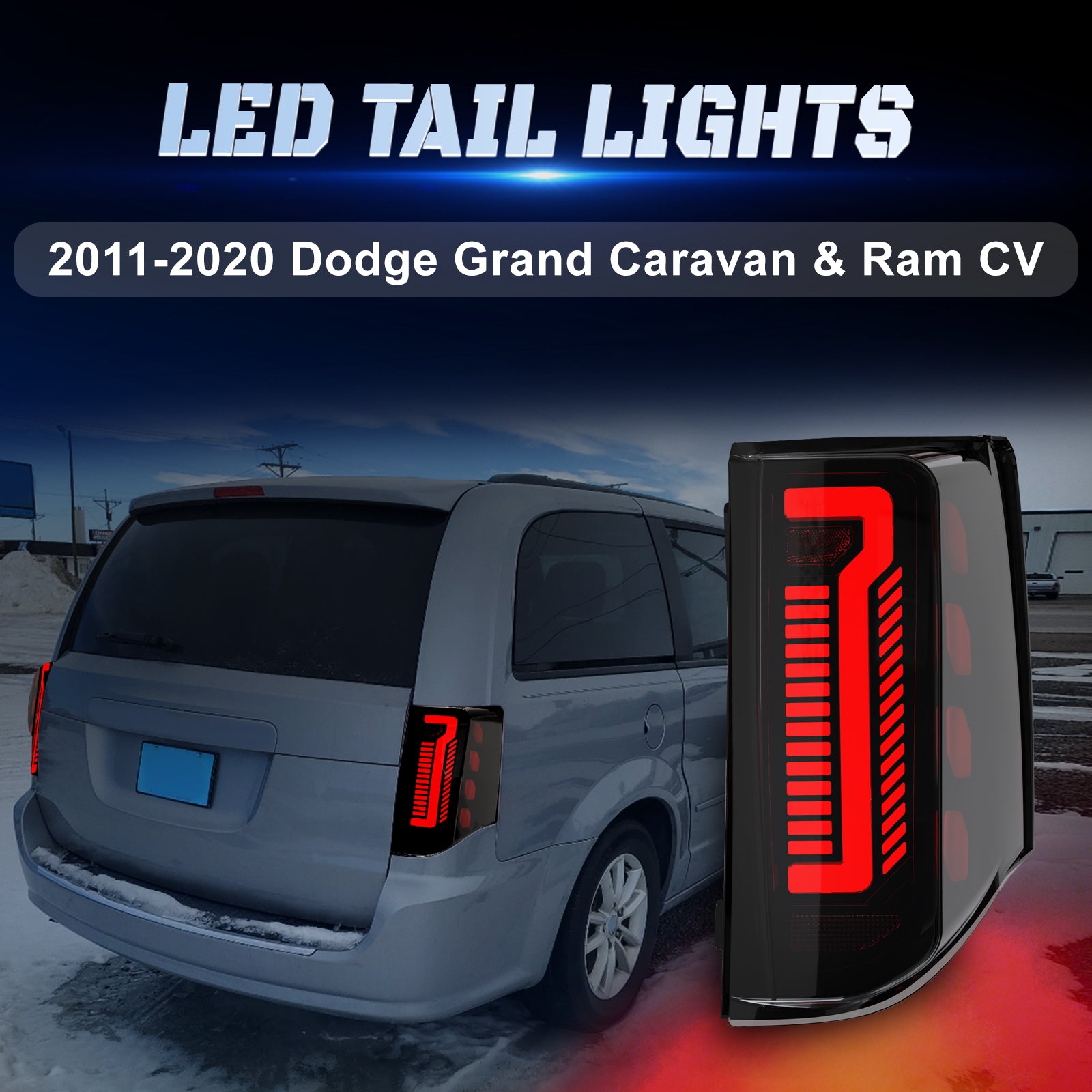 OKSIWA Sequential Full Led Tail Light Compatible with 2011-2020 Dodge Grand Caravan & Ram C/V Starting Animated, Dynamic Turn Signal,Brake Light,Reverse Light Smoked Rear Light Assembly