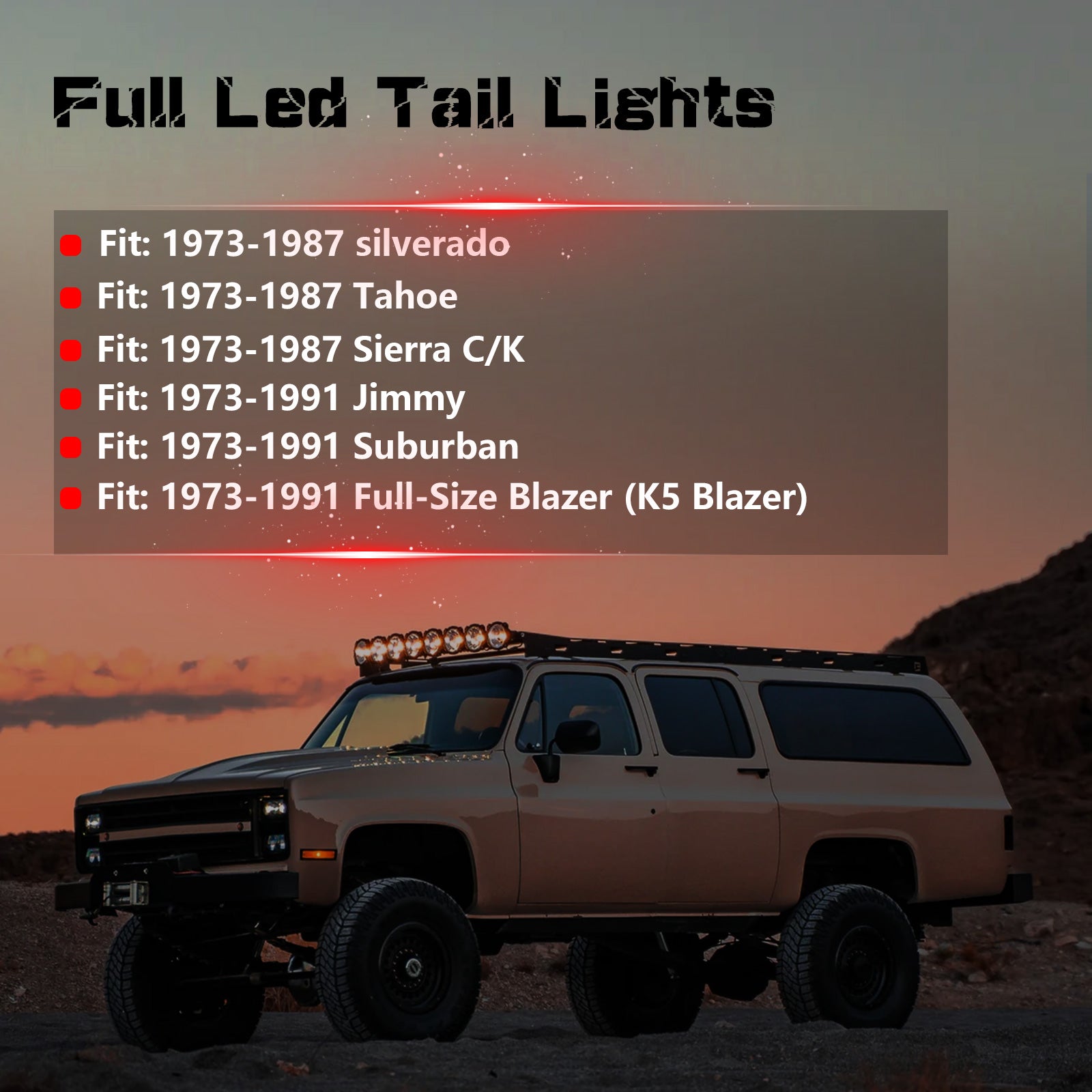 OKSIWA Sequential Full Led tail lights for 1973-1987 Chevy & GMC Starting Animated,Dynamic Turn Signal,Brake Light,Reverse Light Smoked Rear Light Assembly