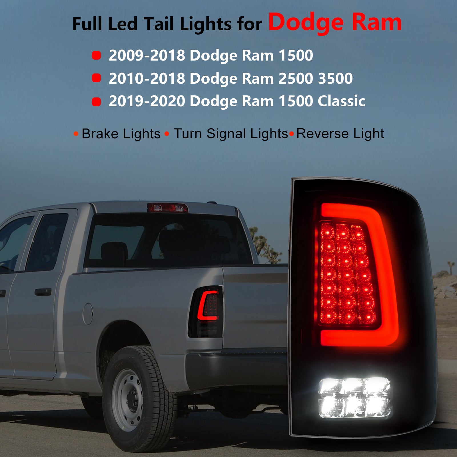 OKSIWA Full Led tail lights for 2009-2018 Dodge Ram Rear Light Assembly Turn Signal,Brake Light,Reverse Light Smoked 1 Pair Rear Lights