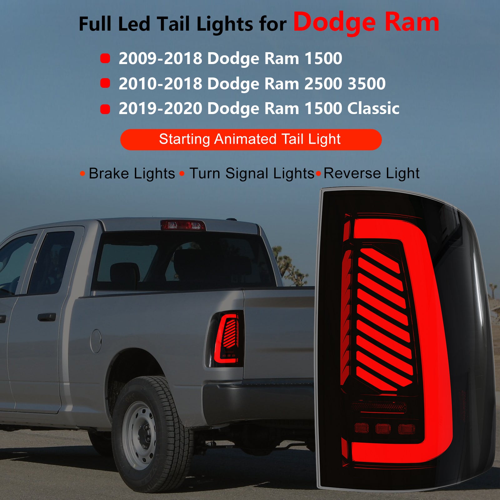 Oksiwa Tail Light Assembly Fit for 2009-2018 Dodge Ram 1500 2500 3500,Starting Animated Rear Light Assembly, Dynamic Turn Signal,Brake Light,Reverse Light Smoked