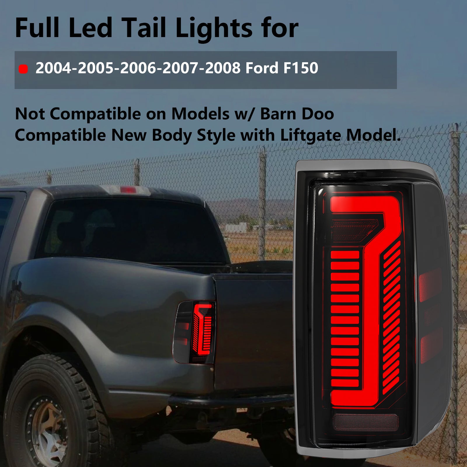 OKSIWA Sequential Full LED Tail Lights for 2004-2008 Ford F150 - Animated, Dynamic Turn Signal, Brake, Reverse - Smoked Rear Light Assembly