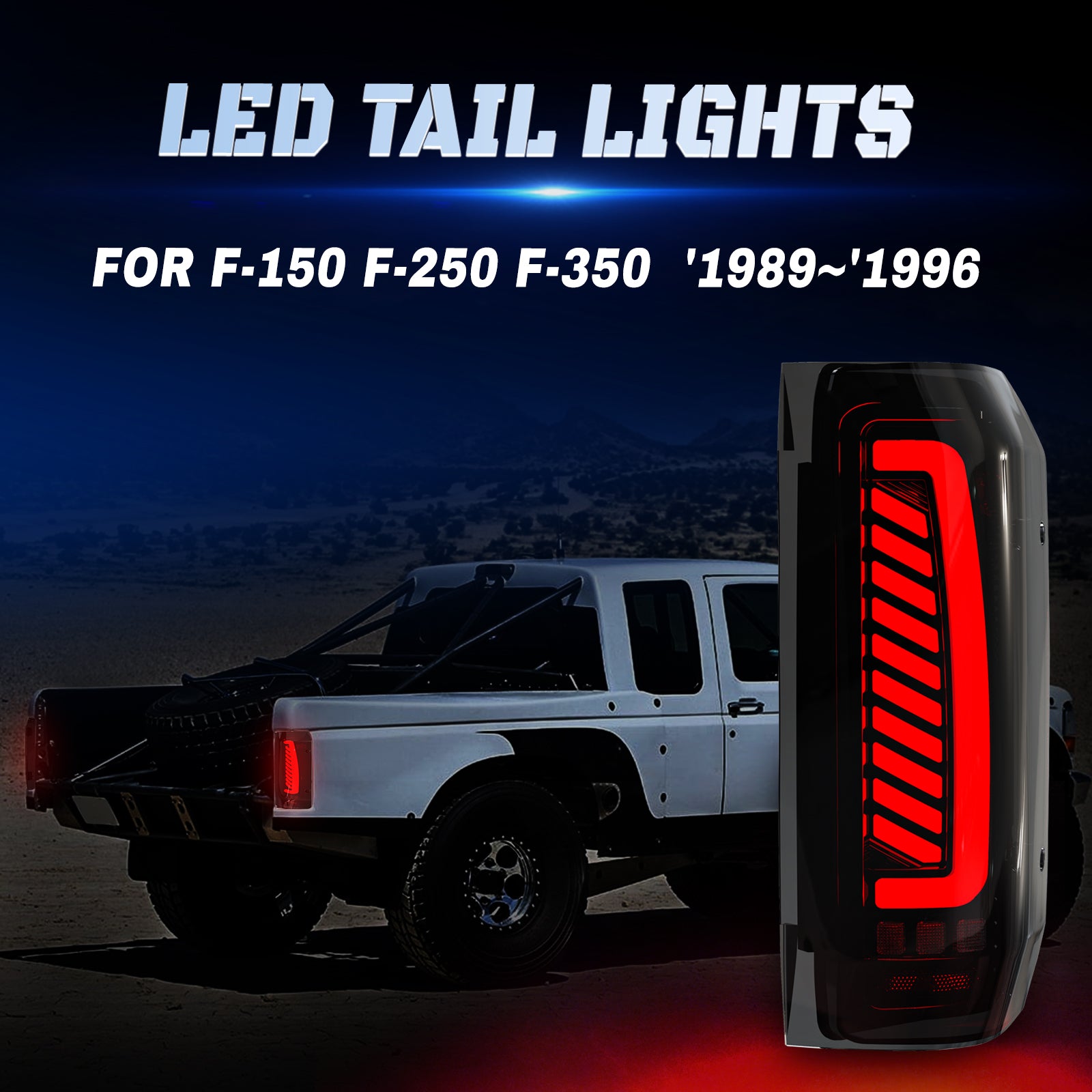 OKSIWA Sequential Full Led tail lights for 1989-1996 Ford F150/Bronco, 1989-1997 F250/F350 Starting Animated, Dynamic Turn Signal,Brake Light,Reverse Light Smoked Rear Light Assembly