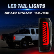 OKSIWA Sequential Full Led tail lights for 1989-1996 Ford F150/Bronco, 1989-1997 F250/F350 Starting Animated, Dynamic Turn Signal,Brake Light,Reverse Light Smoked Rear Light Assembly