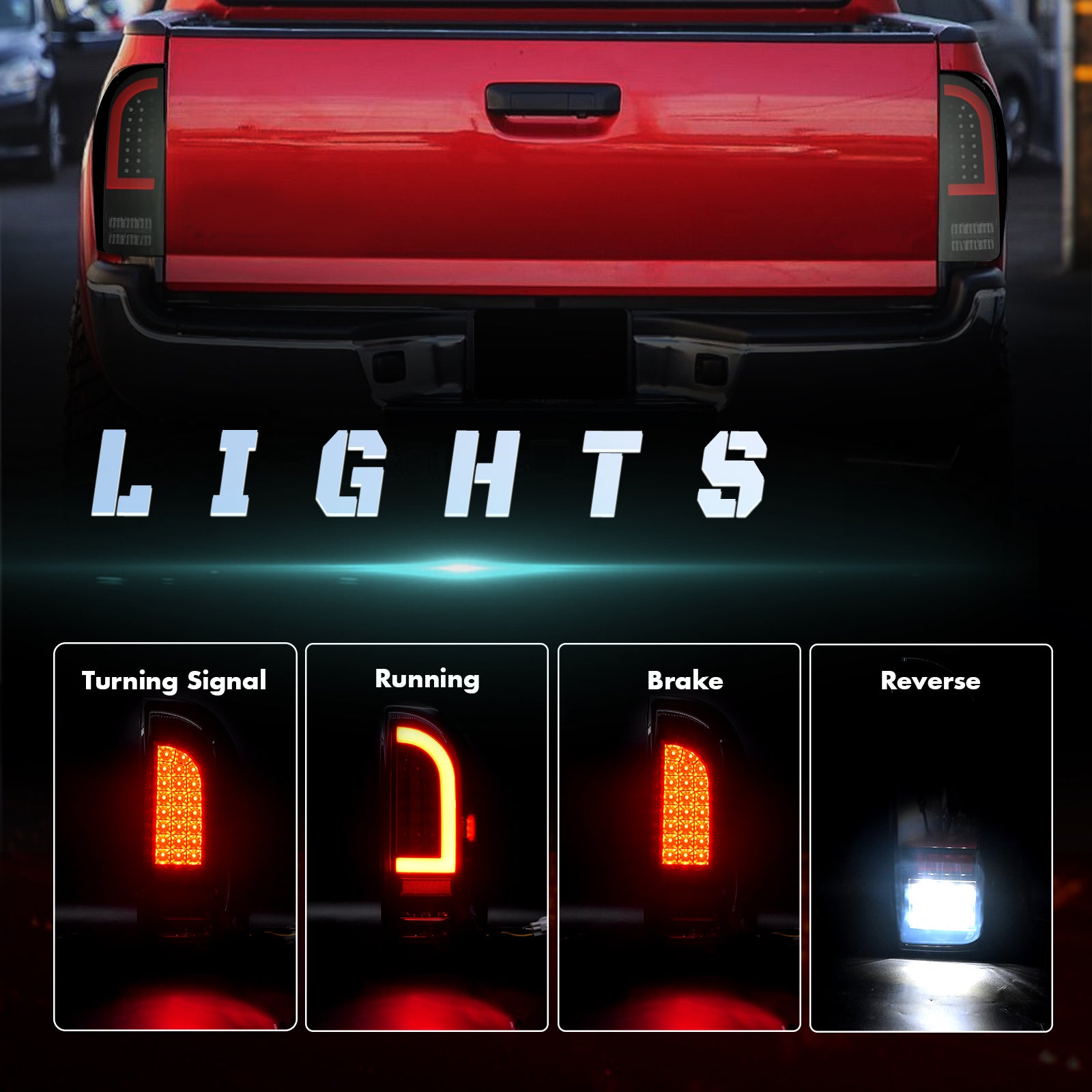 OKSIWA Full Led Tail Lights for Toyota Tacoma 2005-2015 Rear Light Assembly, Turn Signal,Brake Light,Reverse Light Smoked