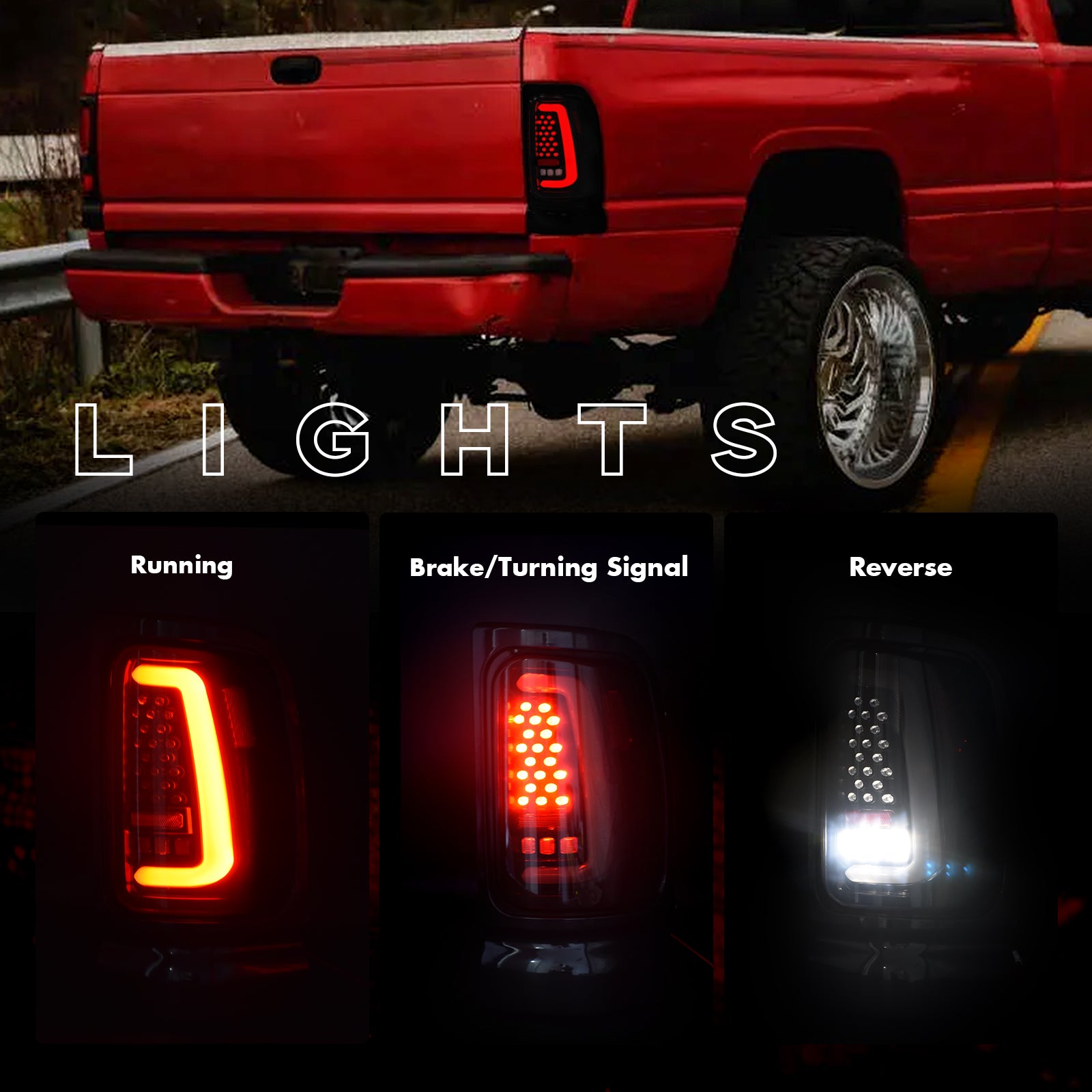 OKSIWA Sequential Full Led tail lights for Dodge 1994-2001 Ram 1500, 1994-2002 Ram 2500/3500 Starting Animated Rear Light Assembly, Dynamic Turn Signal,Brake Light,Reverse Light Smoked
