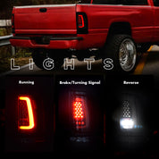 OKSIWA Sequential Full Led tail lights for Dodge 1994-2001 Ram 1500, 1994-2002 Ram 2500/3500 Starting Animated Rear Light Assembly, Dynamic Turn Signal,Brake Light,Reverse Light Smoked