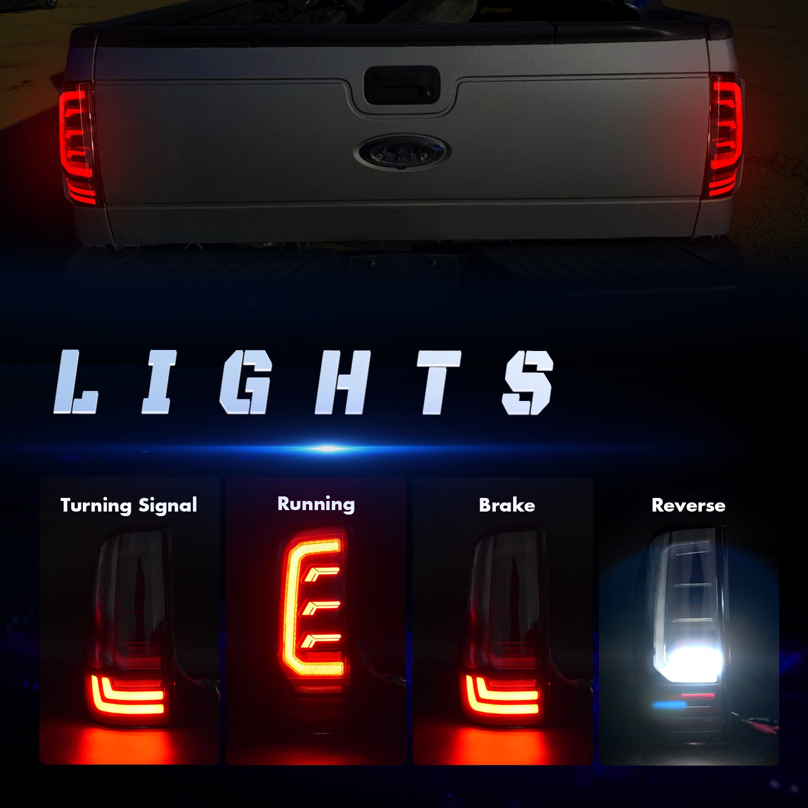 OKSIWA Sequential Full Led Tail Lights for Ford F250 F350 F450 2008-2016 Starting Animated, Dynamic Turn Signal,Brake Light,Reverse Light Smoked Rear Light Assembly