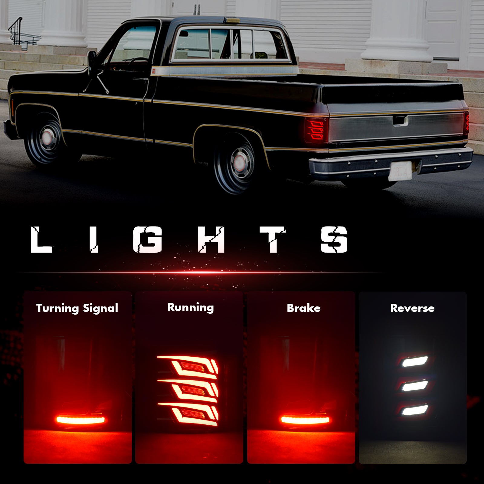 OKSIWA Sequential Full Led tail lights for 1973-1987 Chevy & GMC Starting Animated,Dynamic Turn Signal,Brake Light,Reverse Light Smoked Rear Light Assembly