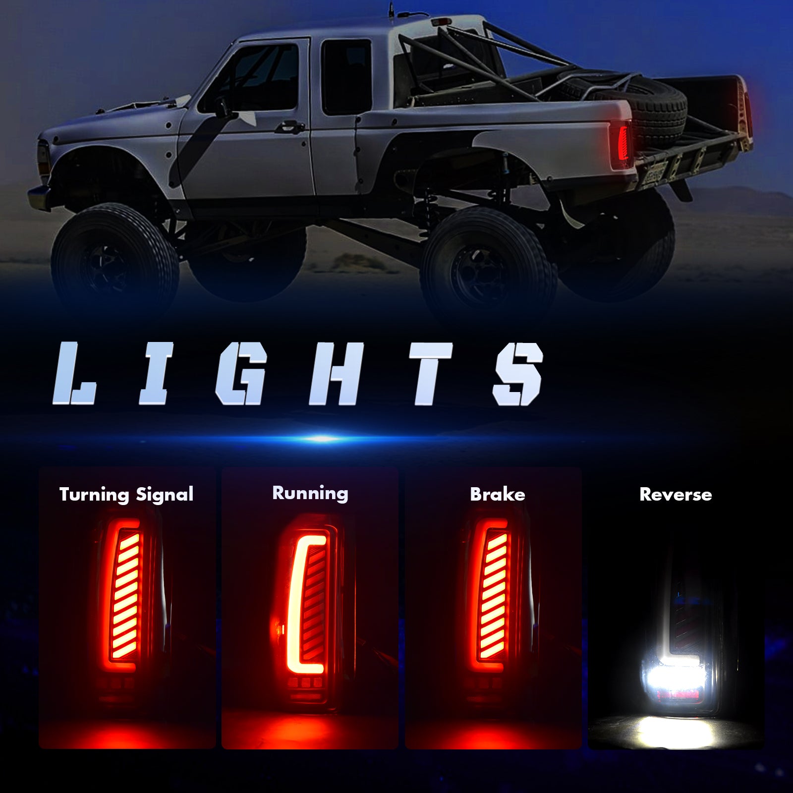 OKSIWA Sequential Full Led tail lights for 1989-1996 Ford F150/Bronco, 1989-1997 F250/F350 Starting Animated, Dynamic Turn Signal,Brake Light,Reverse Light Smoked Rear Light Assembly