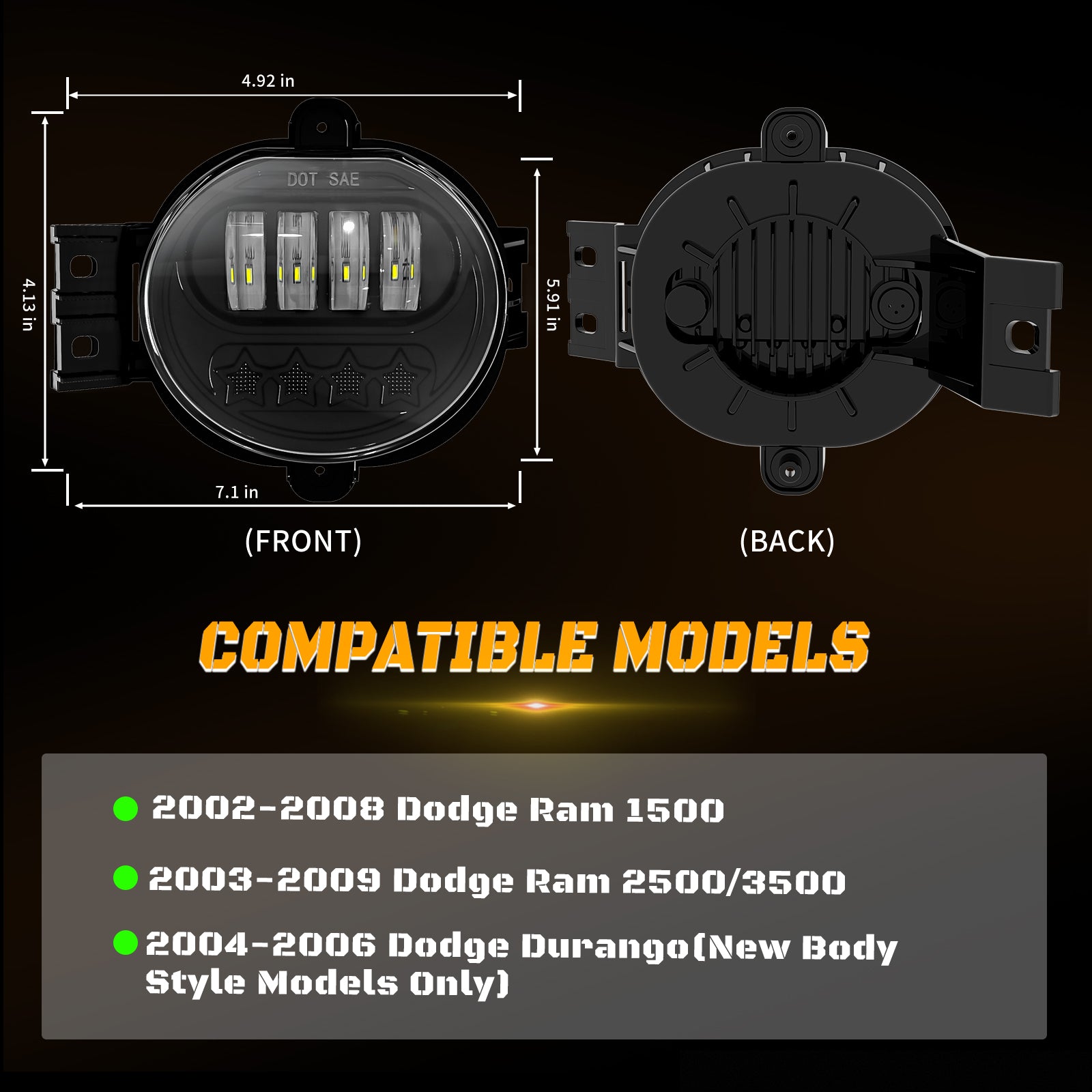 LED Fog Lights for Dodge 2002-2008 Ram 1500, 2003-2009 Ram 2500 3500 Pickup 2004-2006 Durango Upgrade and Modified 1 Pair Led Fog Lamp