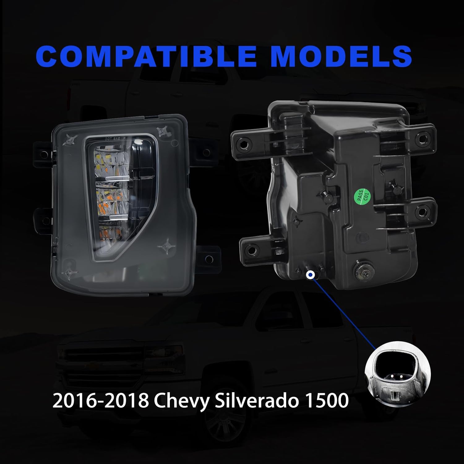 OKSIWA Led Fog Lights for 2016 2017 2018 Chevy Silverado 1500, 1 Pair Fog Lamps