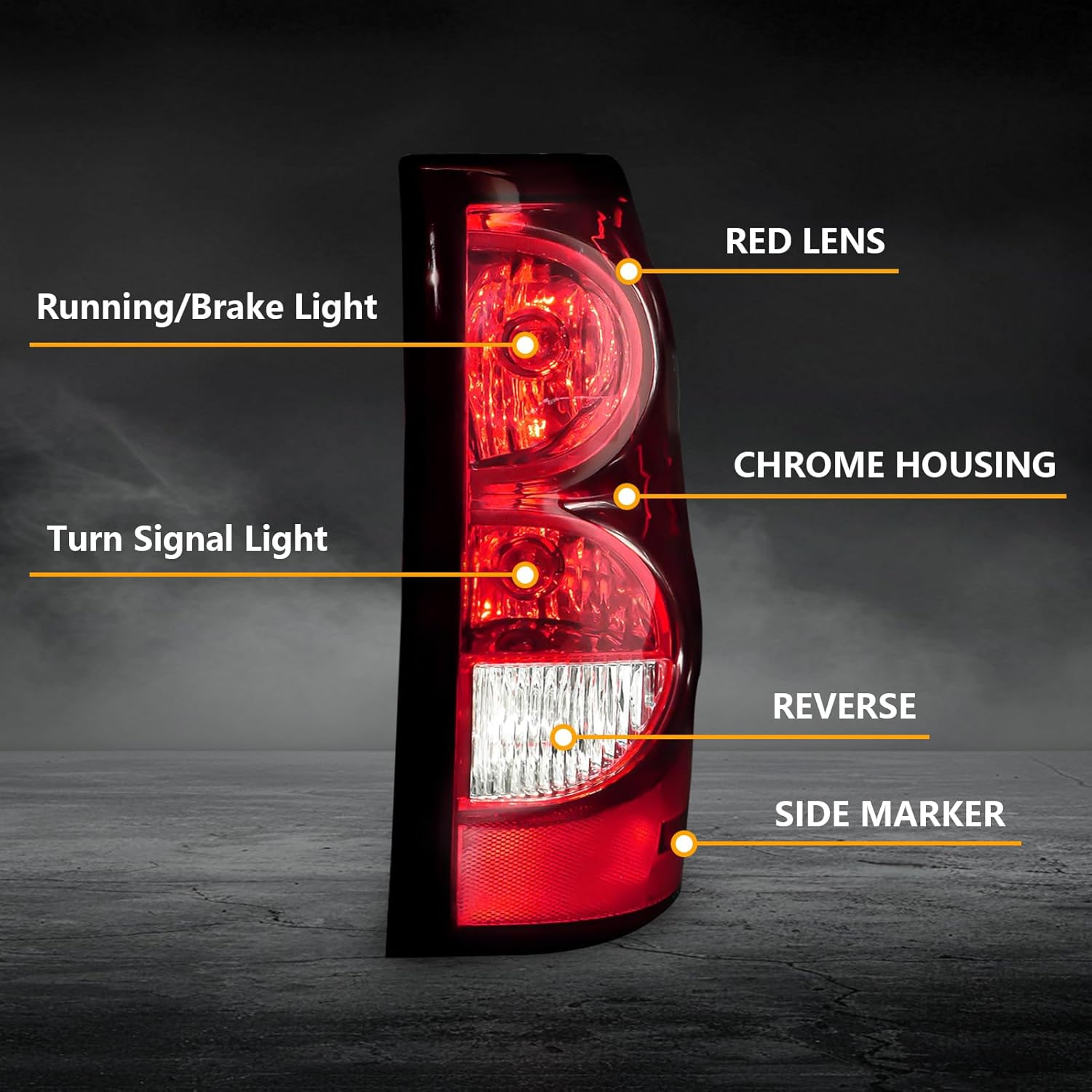 OKSIWA Tail Light with bulbs for 2003-2006 Chevy Silverado, Running Light Turn Signal, Brake, Reverse,Driver and passenger side Rear Taillights With Bulb and Harness,Red Trim