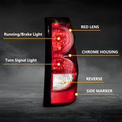 OKSIWA Tail Light with bulbs for 2003-2006 Chevy Silverado, Running Light Turn Signal, Brake, Reverse,Driver and passenger side Rear Taillights With Bulb and Harness,Red Trim