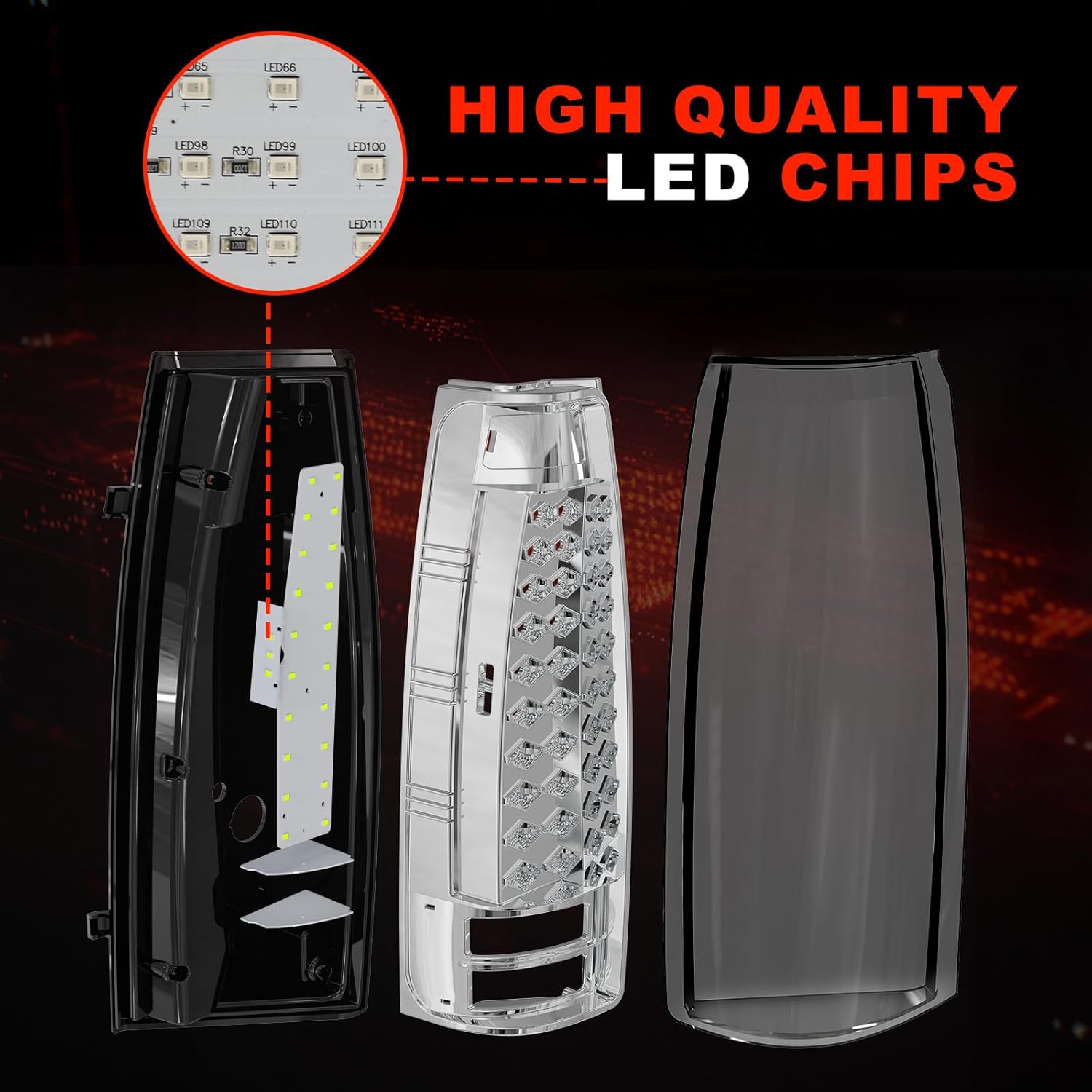 OKSIWA Full Led Tail Lights for Chevy GMC 1988-1999 C/K Pickup Truck Silverado Suburban Sierra Tahoe Yukon Turn Signal,Brake Light,Reverse Light Smoked