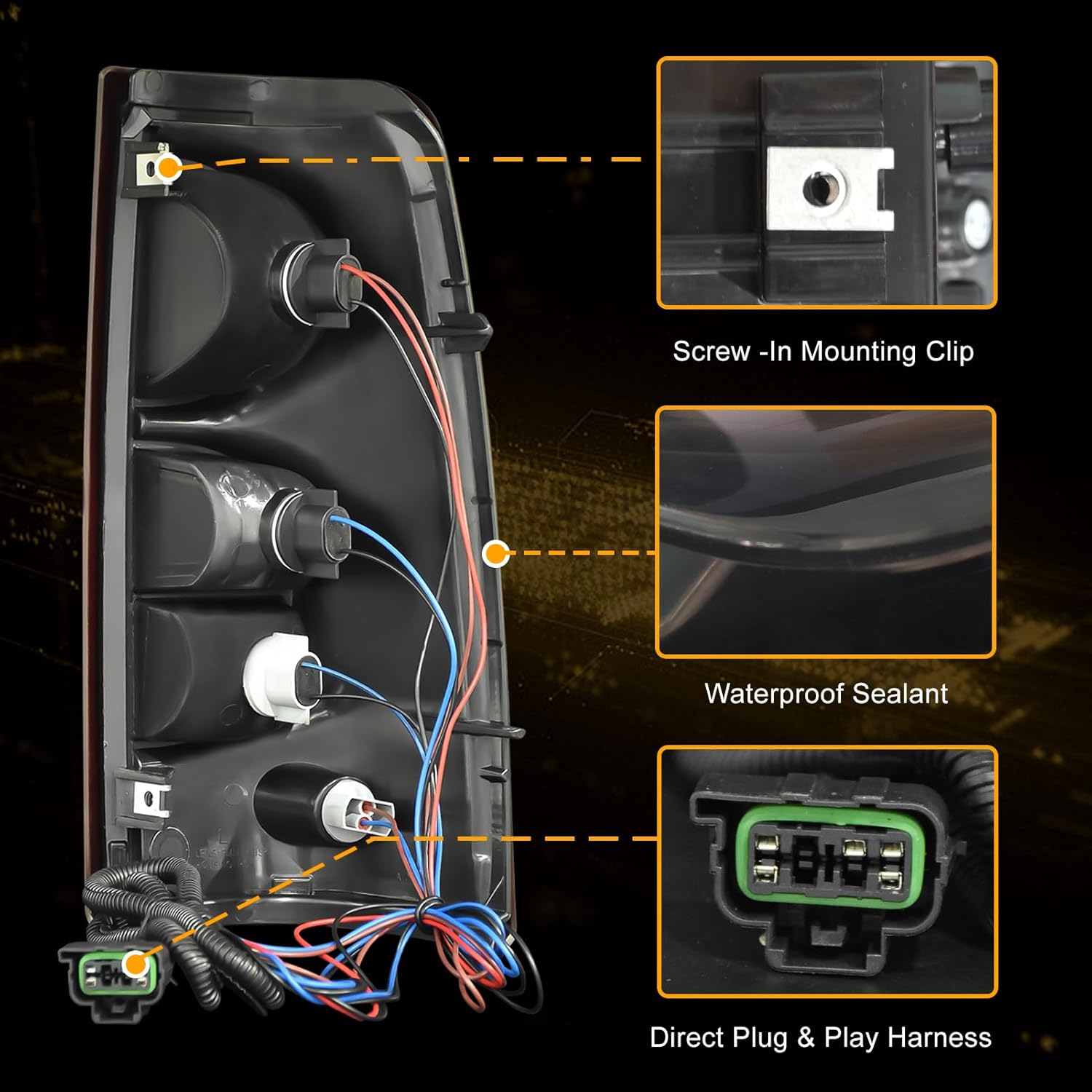 OKSIWA Tail Light with bulbs for 2003-2006 Chevy Silverado, Running Light Turn Signal, Brake, Reverse,Driver and passenger side Rear Taillights With Bulb and Harness,Red Trim