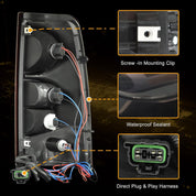 OKSIWA Tail Light with bulbs for 2003-2006 Chevy Silverado, Running Light Turn Signal, Brake, Reverse,Driver and passenger side Rear Taillights With Bulb and Harness,Red Trim