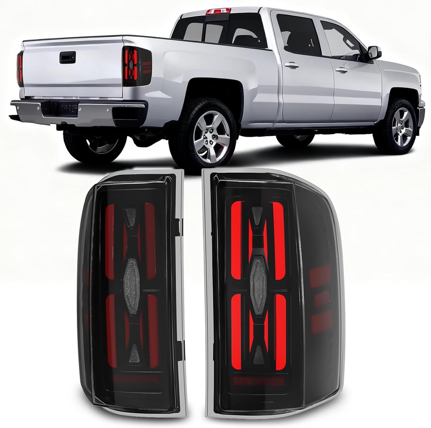 OKSIWA Sequential LED Tail Lights Assemble Fits for 2007-2013 Chevy Silverado 1500& 2007-2014 Chevy Silverado 2500HD/3500HD With Start-Up Animation, Dynamic Turn Signals, Brake Light,Reverse Light-Smoked