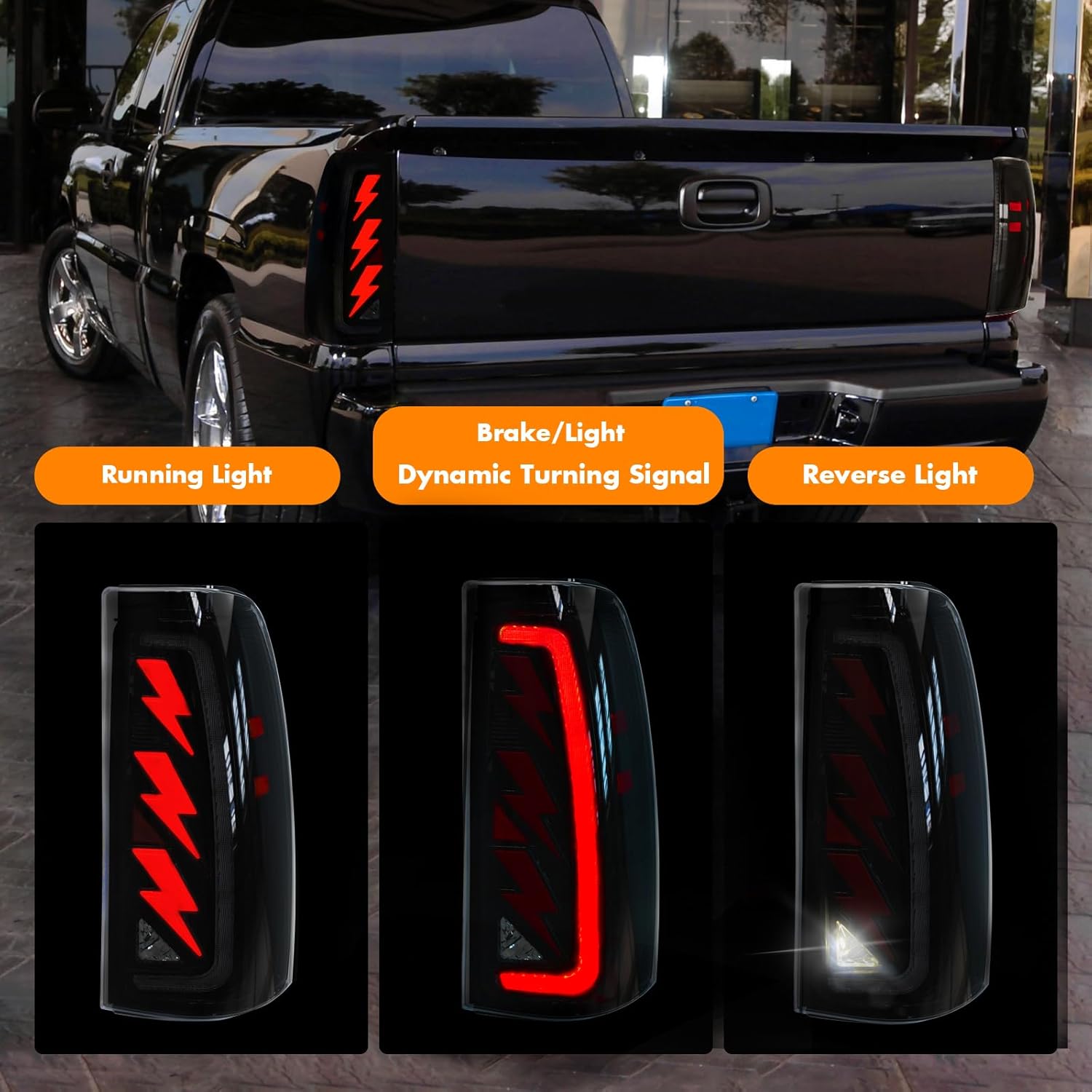 OKSIWA Sequential LED Tail Light for 2003 2004 2005 2006 Chevy Silverado,with Start-up Animation,Dynamic Turn Signal,Lightning Shaped Design Rear Lights,Brake Reverse, Smoked Lens