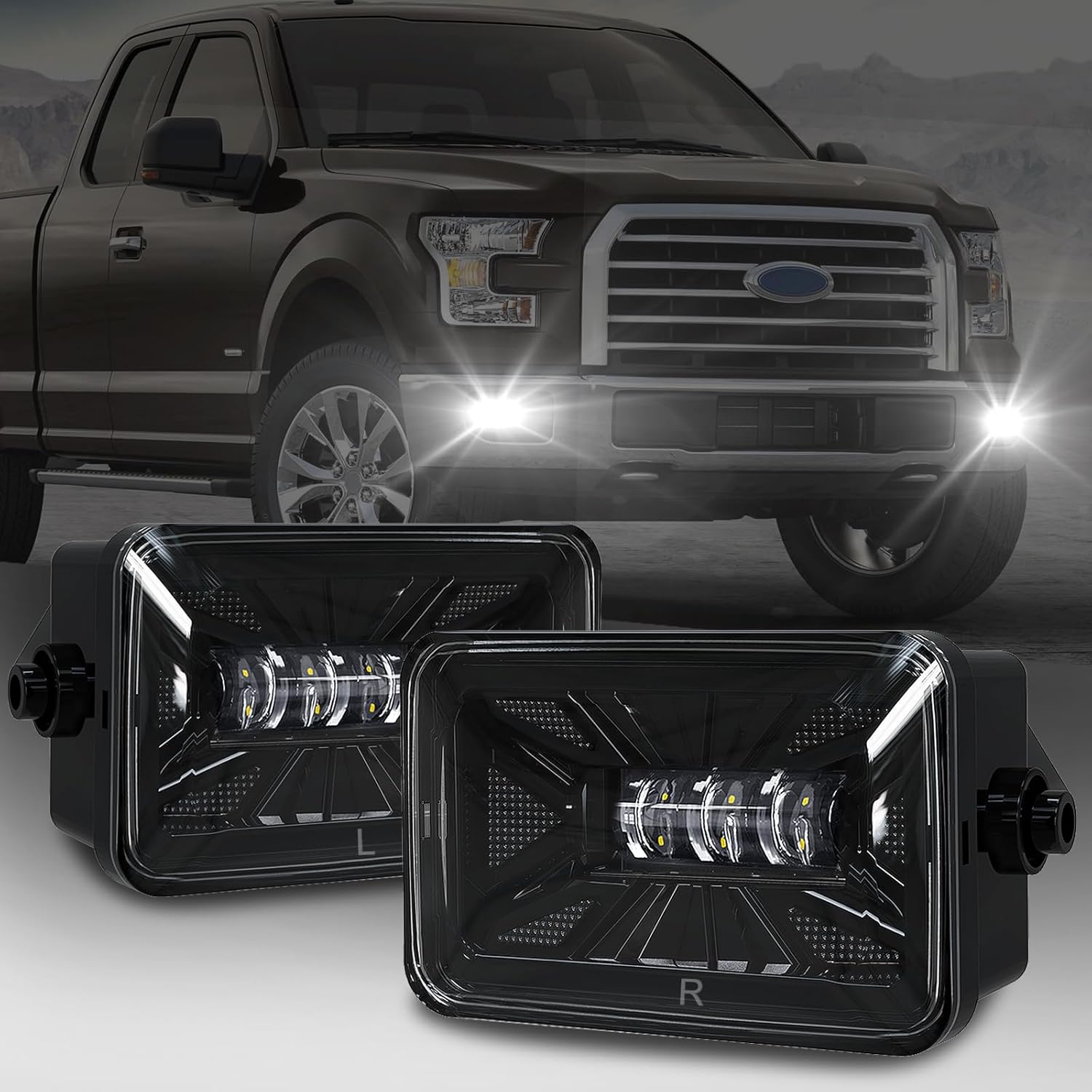 OKSIWA LED Fog Lights For 2015-2020 Ford F-150 Bumper Driving Fog Lamps Set Assembly Kit 1 Pair (Clear Lens)
