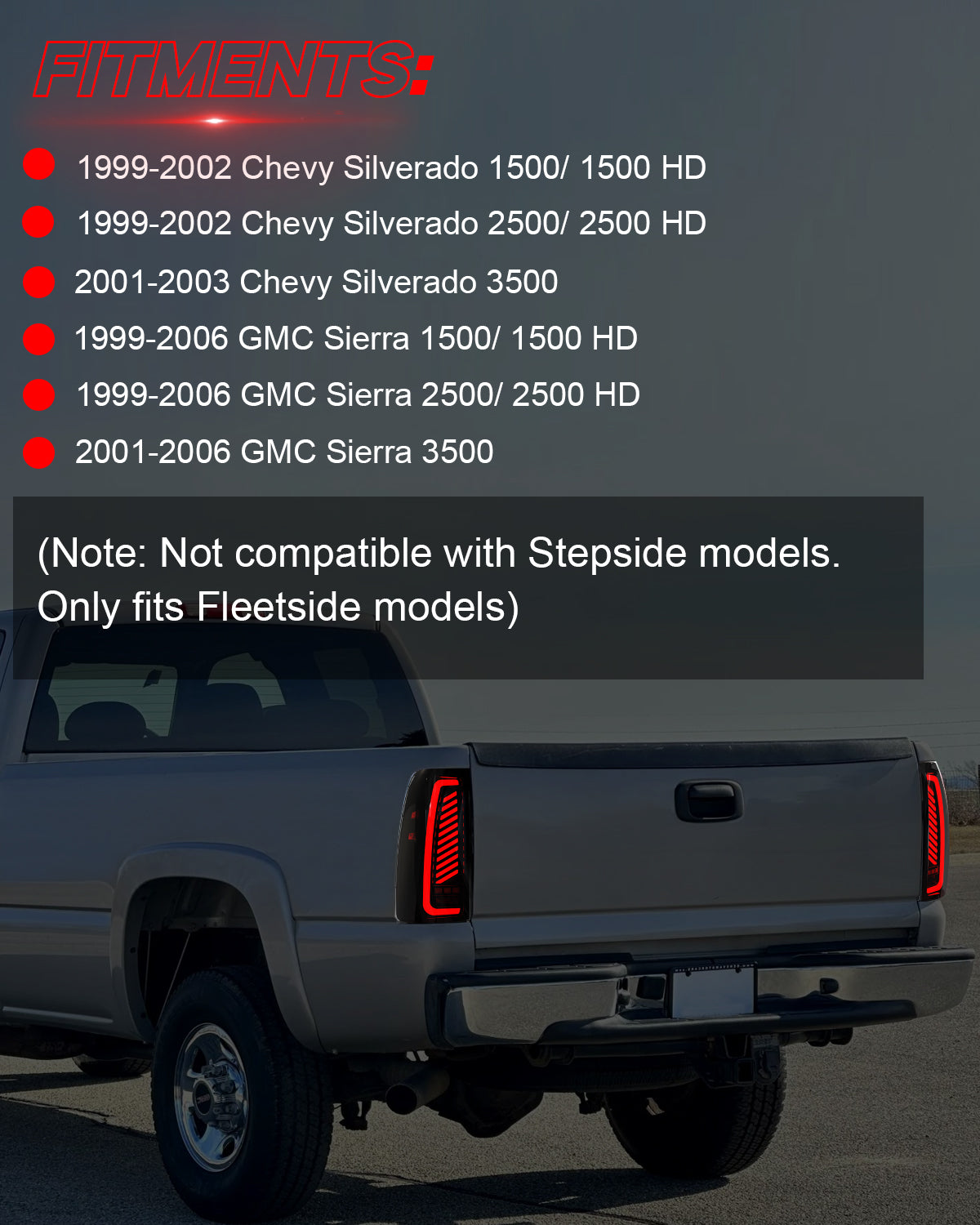 OKSIWA Sequential LED Tail Lights for 1999-2002 Chevy Silverado 1500/2500 & 1999-2006 GMC Sierra 1500/2500/3500 with Start-Up Animation, Dynamic Turn Signals, Brake Light,Reverse Light -Smoked