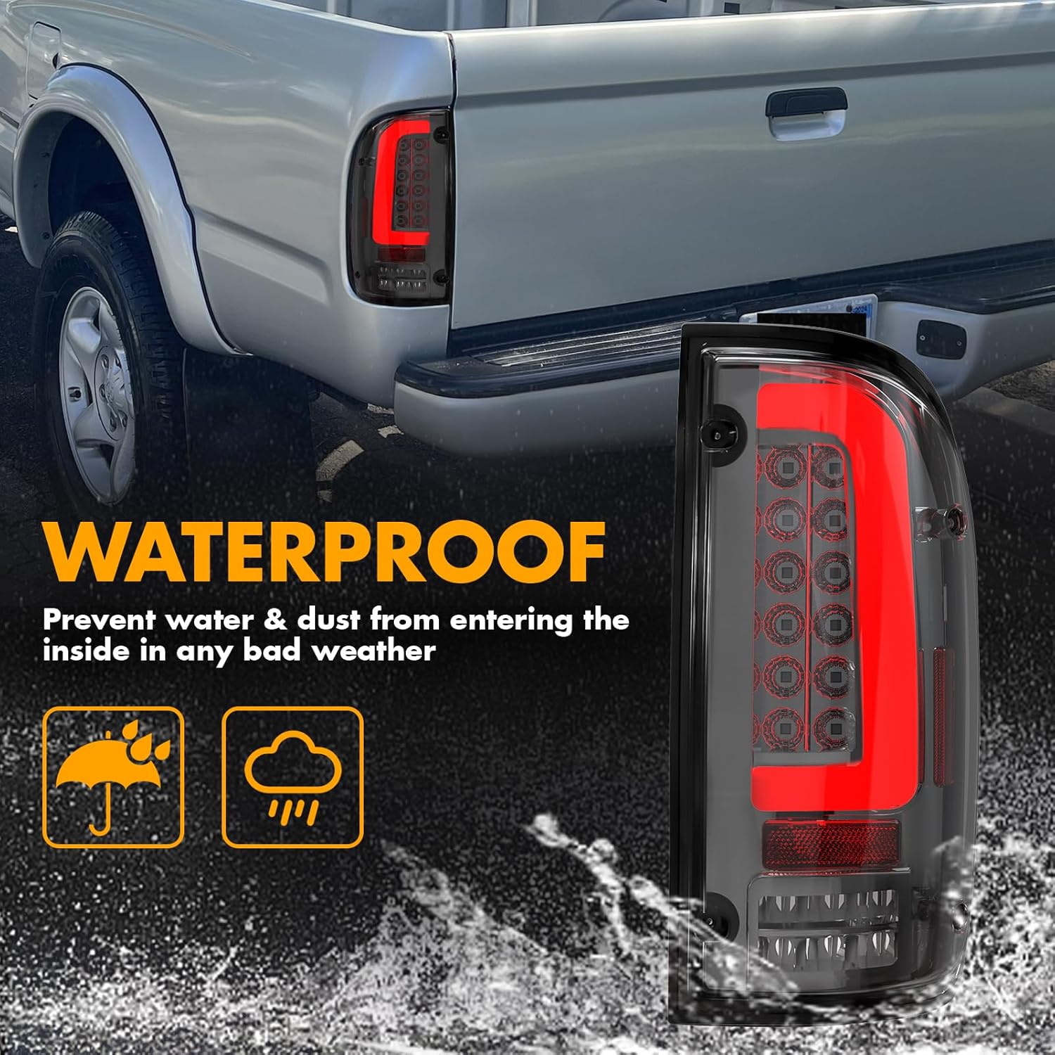 OKSIWA Full Led Tail Lights Compatible with Toyota Tacoma 1995-2000 Rear Light Assembly, Turn Signal,Brake Light,Reverse Light Smoked