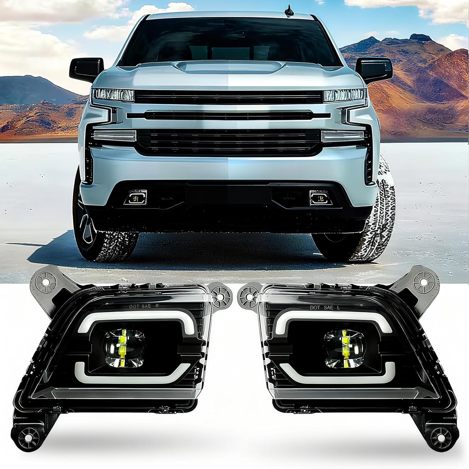 OKSIWA Black Lens with DRL Led Fog Lights Compatible with 2019-2023 Chevrolet Silverado 1500 2500HD 3500HD Upgrade and Modified 1 Pair Led Fog Lamp, Fog Light Assembly, Black A with DRL