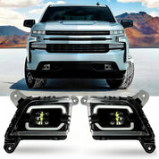 OKSIWA Black Lens with DRL Led Fog Lights Compatible with 2019-2023 Chevrolet Silverado 1500 2500HD 3500HD Upgrade and Modified 1 Pair Led Fog Lamp, Fog Light Assembly, Black A with DRL