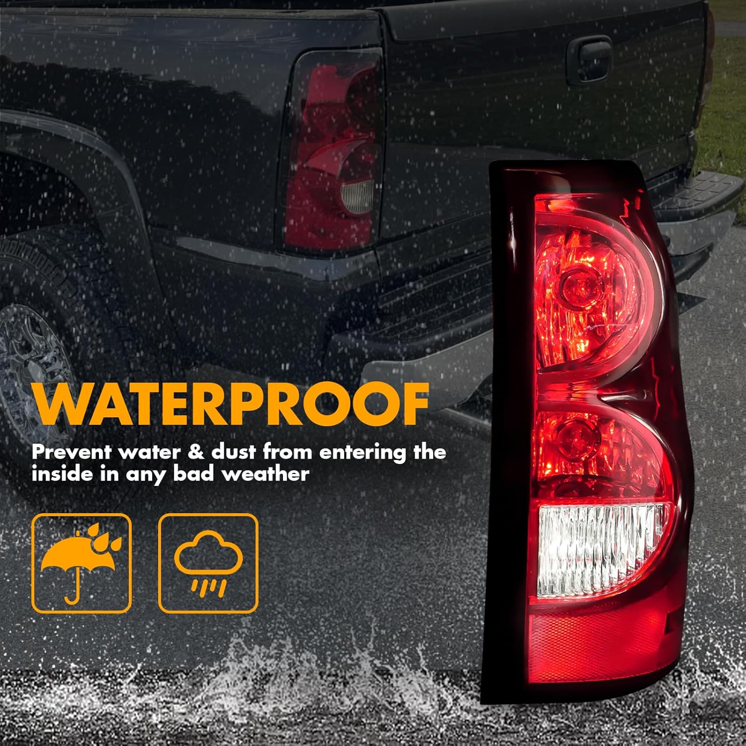 OKSIWA Tail Light with bulbs for 2003-2006 Chevy Silverado, Running Light Turn Signal, Brake, Reverse,Driver and passenger side Rear Taillights With Bulb and Harness,Red Trim