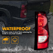 OKSIWA Tail Light with bulbs for 2003-2006 Chevy Silverado, Running Light Turn Signal, Brake, Reverse,Driver and passenger side Rear Taillights With Bulb and Harness,Red Trim