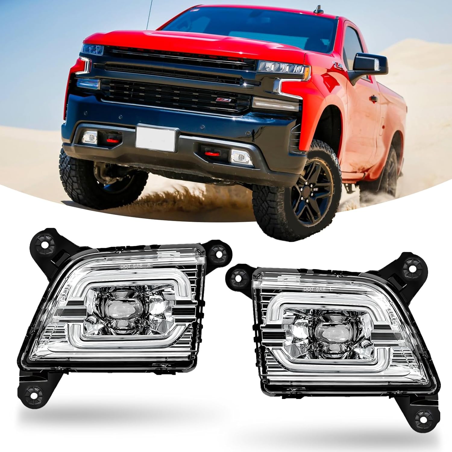 OKSIWA Clear Lens Led Fog Lights Compatible with 2019 2020 2021 2022 2023 Chevrolet Silverado 1500 2500HD 3500HD Upgrade and Modified 1 Pair Led Fog Lamp, Fog Light Assembly,Clear