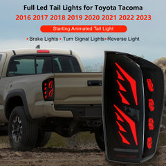 OKSIWA Sequential Full Led tail lights for Tacoma 2016-2023 Dynamic Turn Signal,Brake Light,Reverse Light Smoked Starting Animated Rear Light Assembly-3
