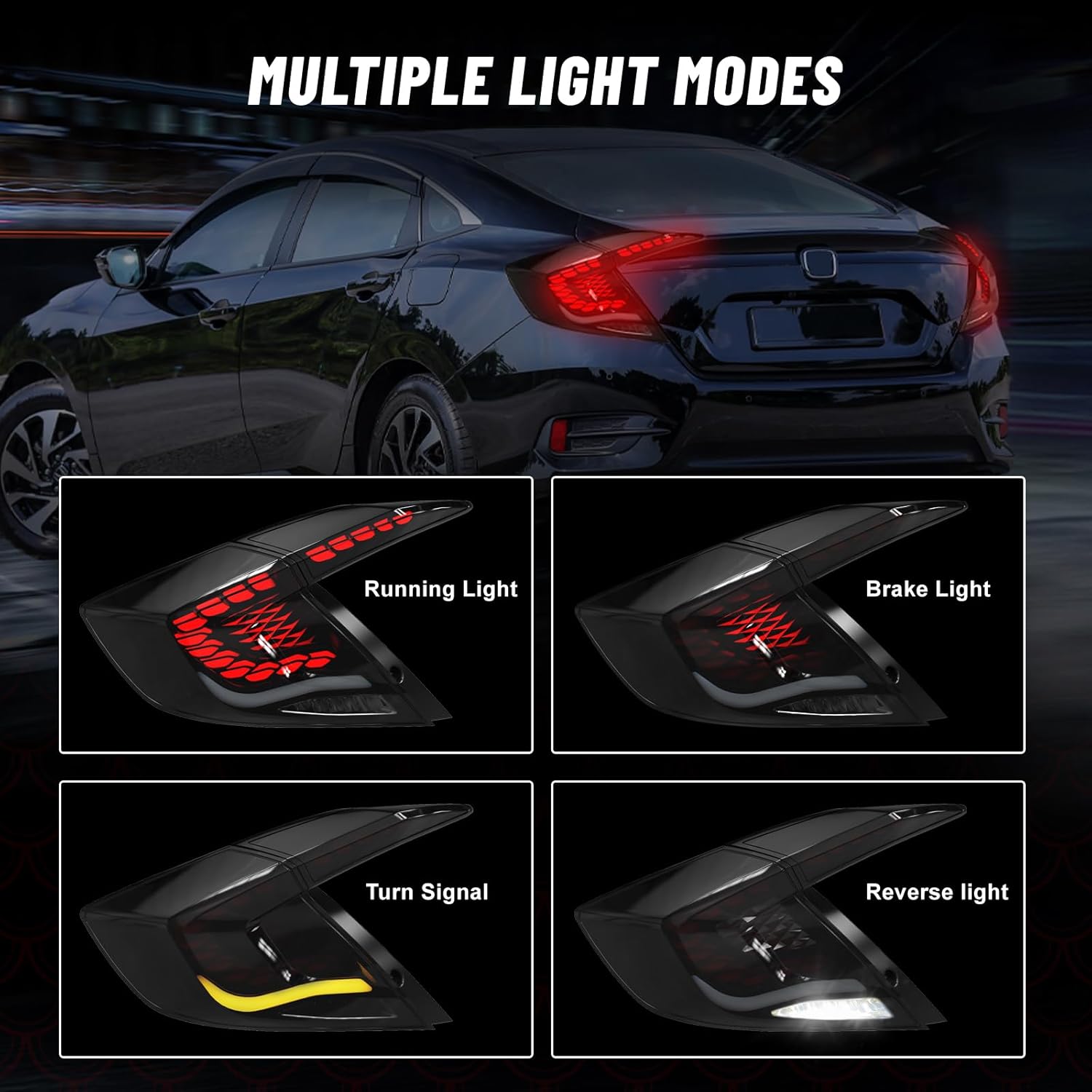 OKSIWA Sequential LED Tail Lights for Honda Civic 10th Gen Sedan 2016-2021 Starting Animated Tail Light Assembly,Parking Light, Brake Turn Signal Lamp, Reverse Light【not for hatchbacks】 Rear lights 1 pair-5