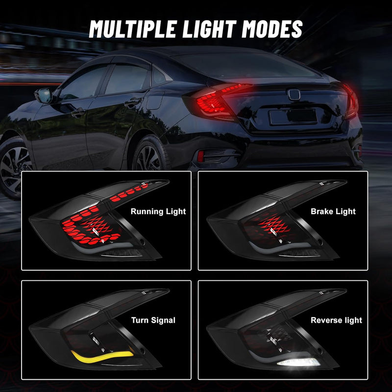 OKSIWA Sequential LED Tail Lights for Honda Civic 10th Gen Sedan 2016-2021 Starting Animated Tail Light Assembly,Parking Light, Brake Turn Signal Lamp, Reverse Light【not for hatchbacks】 Rear lights 1 pair-5