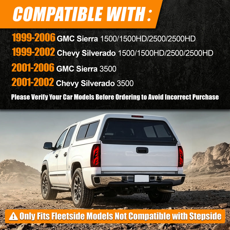 Sequential Smoked LED Tail Lights for 1999-2006 GMC Sierra & 1999-2002 Chevy Silverado Plug & Play Waterproof-3