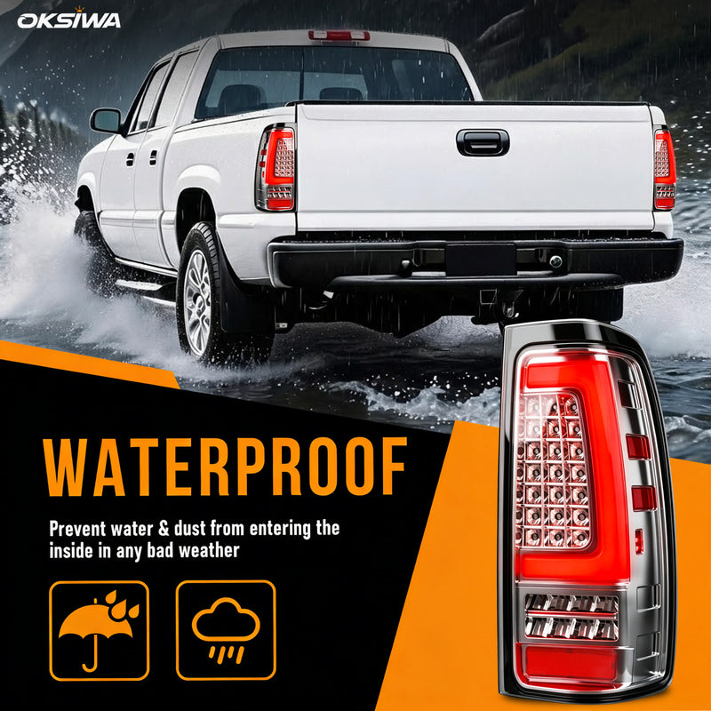 LED Tail Lights for 1999-2006 GMC Sierra & 1999-2002 Chevy Silverado Clear Lens Plug & Play-6