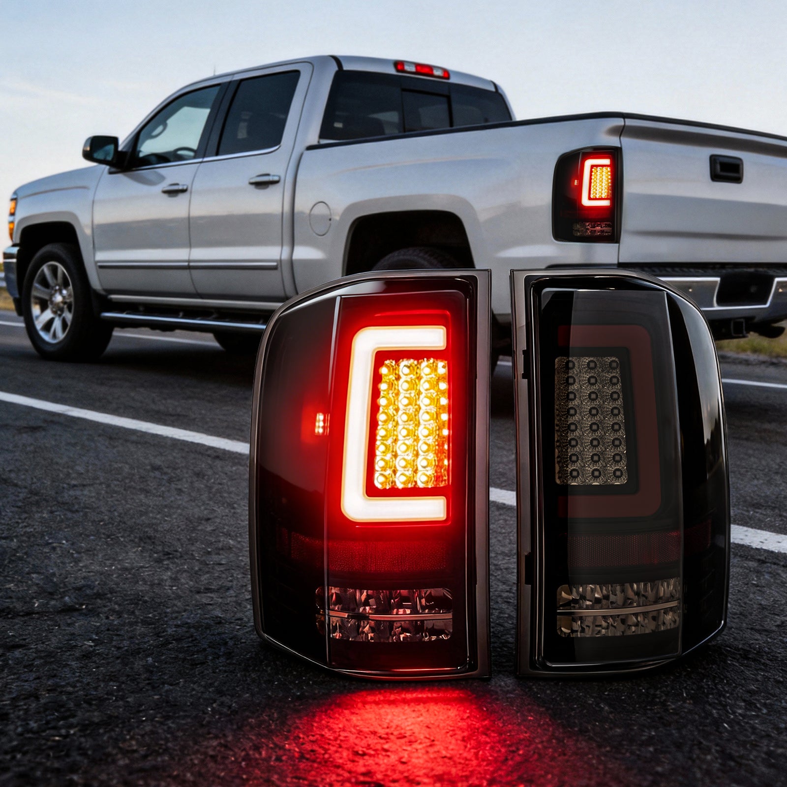 OKSIWA Upgrade Full LED Tail Lights for 2007-2013 Chevy Silverado 1500/2500HD/3500HD,Brighter & Safer, Smoke Lens Rear Lights, Easy Installation, Weather-Resistant-2