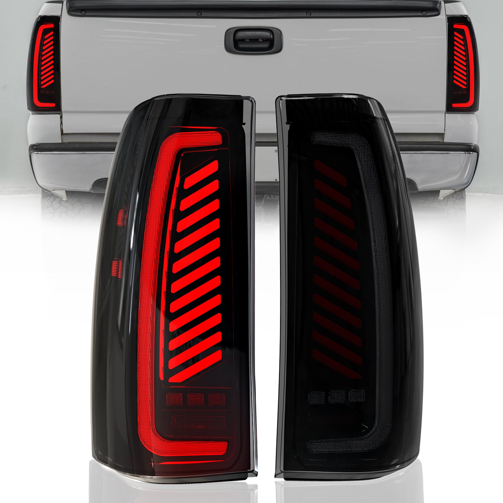 Oksiwa Sequential LED Tail Light for 1999-2002 Chevy Silverado,1999-2006 GMC Sierra Starting Animated Rear Light Assembly, Dynamic Turn Signal,Brake Light,Reverse Light Smoked