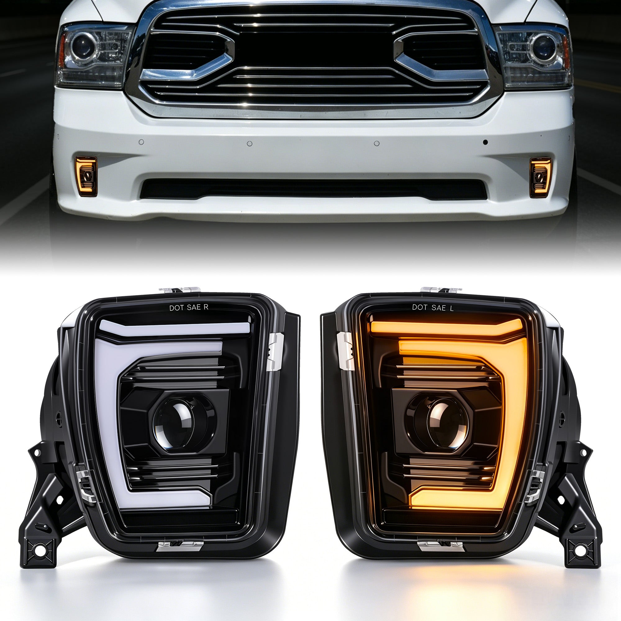 DOT Approved Sequential LED Fog Lights with Startup Animation for 2013-2018 Ram 1500 Clear Lens IP67 Waterproof Plug & Play 1 Pair-7