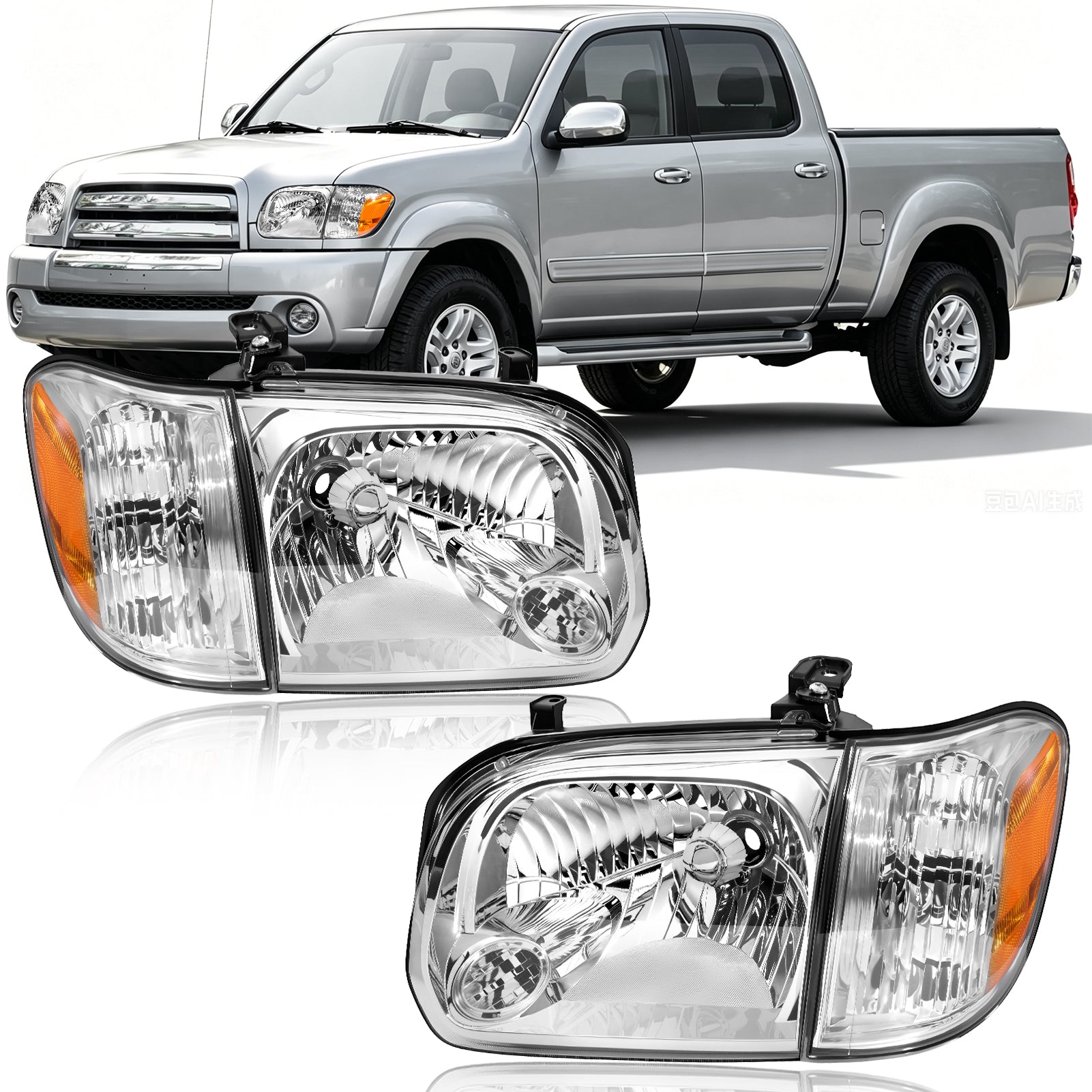 Halogen Headlight Assembly with Amber Reflector for 2005-2006 Toyota Tundra & 2005-2007 Sequoia 1 Pair Direct Fit-7