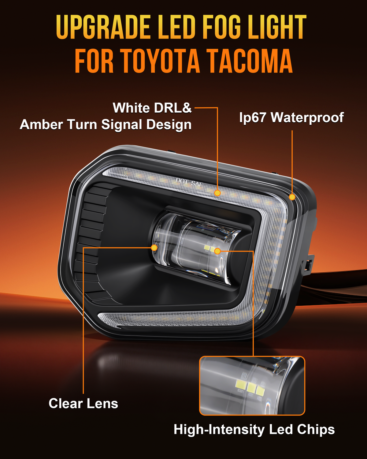 DOT Approved LED Fog Lights with DRL for 2016-2023 Toyota Tacoma-5