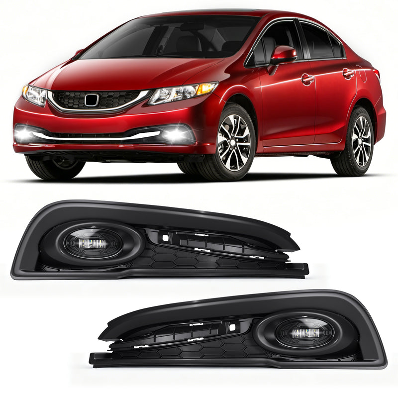OKSIWA LED Fog Lights Fit for 2013 2014 2015 Honda Civic 4-Door Sedan, Front Bumper Driving Light Kit, Fog Lamps Replacement with Wiring Harness,Clear Lens,Plug and Play-1